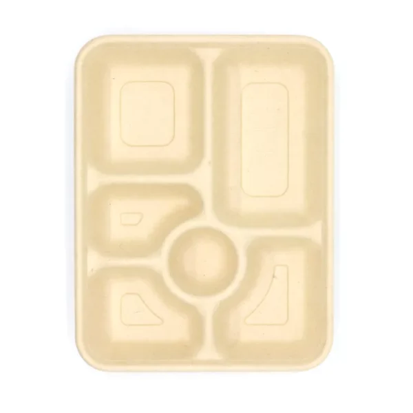 Eco-Friendly Sugarcane Fiber Disposable Tray with 6 Compartment